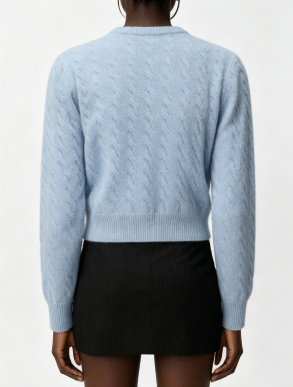 Custom Women's Mohair Blend Cable-Knit Cropped Crew Neck Sweater Washed Blue - view 2