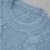 Custom Women's Mohair Cable-Knit Cropped Washed Blue Sweater - Style E573E4 Custom Women's Mohair Cable-Knit Cropped Washed Blue Sweater - Style E573E4