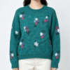 Custom Women's Mohair Blend Jacquard Cropped Crew Neck Sweater Forest Green