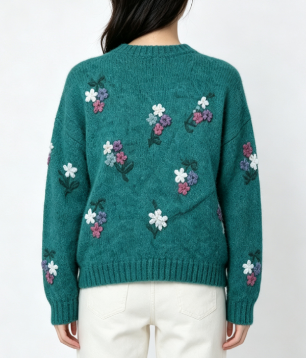 Custom Women's Mohair Blend Jacquard Cropped Crew Neck Sweater Forest Green - view 2