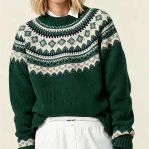 Custom Women's Mohair Jacquard Cropped Forest Green Sweater - Style 2D496C