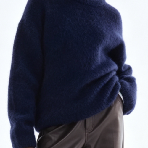 Custom Women's Mohair Blend Ribbed Oversized Crew Neck Sweater Navy Custom Women's Mohair Blend Ribbed Oversized Crew Neck Sweater Navy
