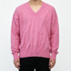 Custom Men's Organic Cotton Cable-Knit Cropped V Neck Sweater Dusty Pink