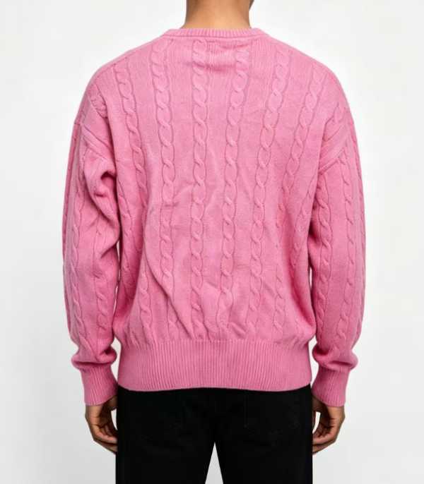 Custom Men's Organic Cotton Cable-Knit Cropped V Neck Sweater Dusty Pink - view 2