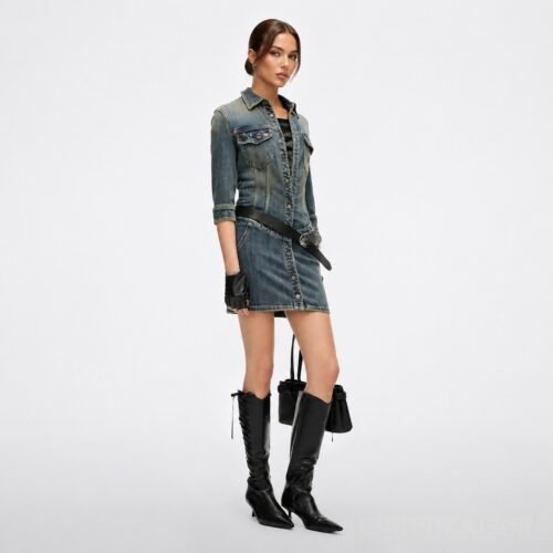 Custom Women's Organic Cotton Distressed Relaxed Denim Dress Custom Women's Organic Cotton Distressed Relaxed Denim Dress