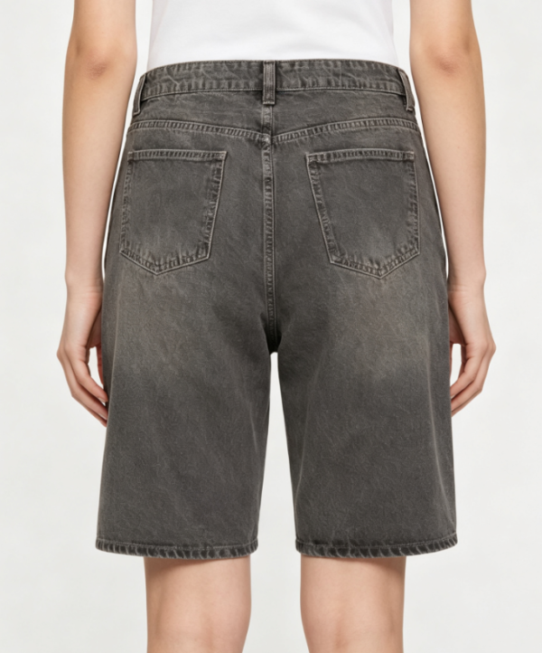 Custom Women's Organic Cotton Denim Distressed Baggy Denim Shorts Slate Grey - view 2 Custom Women's Organic Cotton Denim Distressed Baggy Denim Shorts Slate Grey - view 2