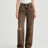 Custom Women's Organic Cotton Denim Distressed Straight Jeans Chocolate Brown Custom Women's Organic Cotton Denim Distressed Straight Jeans Chocolate Brown