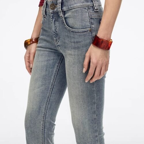 Custom Women's Organic Cotton Distressed Slim-Fit Grey Jeans
