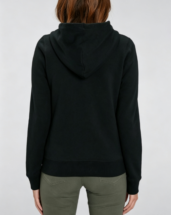 Custom Women's Organic Cotton Embroidered Longline Zip-Up Hoodie Black - view 2