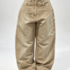 Custom Women's Organic Cotton Denim Embroidered Baggy Jeans Khaki Custom Women's Organic Cotton Denim Embroidered Baggy Jeans Khaki