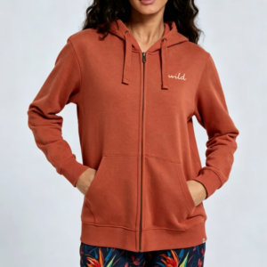 Custom Women's Organic Cotton Graphic Longline Zip-Up Hoodie Rust