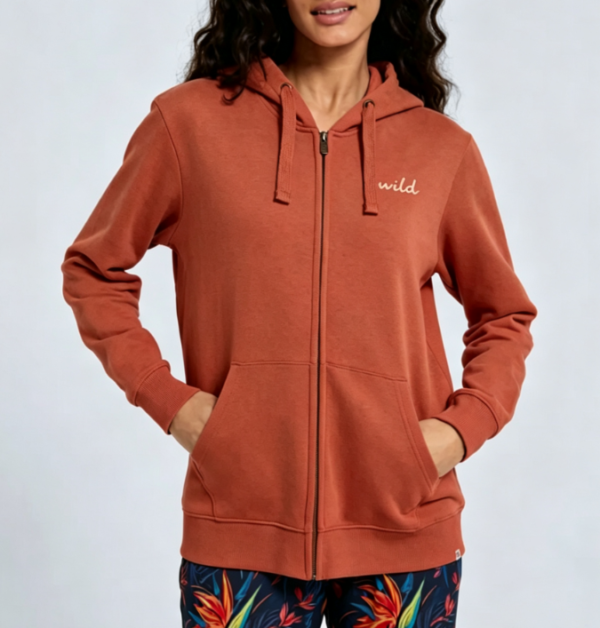 Custom Women's Organic Cotton Graphic Longline Zip-Up Hoodie Rust Custom Women's Organic Cotton Graphic Longline Zip-Up Hoodie Rust