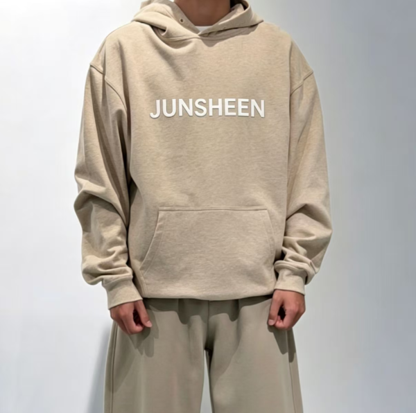 Custom Men's Organic Cotton Khaki Hoodie - view 2 Custom Men's Organic Cotton Khaki Hoodie - view 2