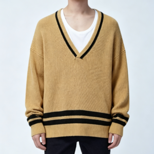 Custom Men's Organic Cotton Jacquard Oversized Mustard Sweater