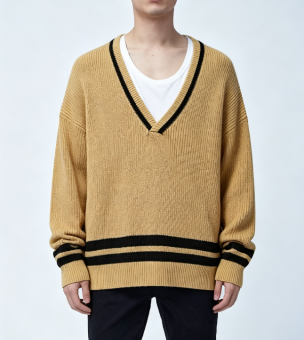 Custom Men's Organic Cotton Jacquard Oversized Mustard Sweater