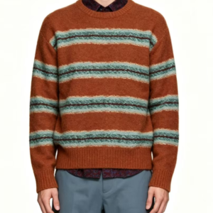 Custom Men's Organic Cotton Jacquard Cropped Crew Neck Sweater Rust