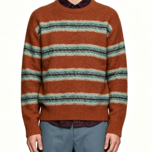 Custom Men's Organic Cotton Jacquard Cropped Crew Neck Sweater Rust