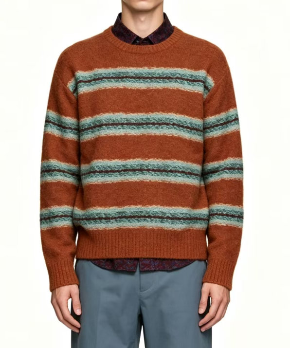 Custom Men's Organic Cotton Jacquard Cropped Crew Neck Sweater Rust