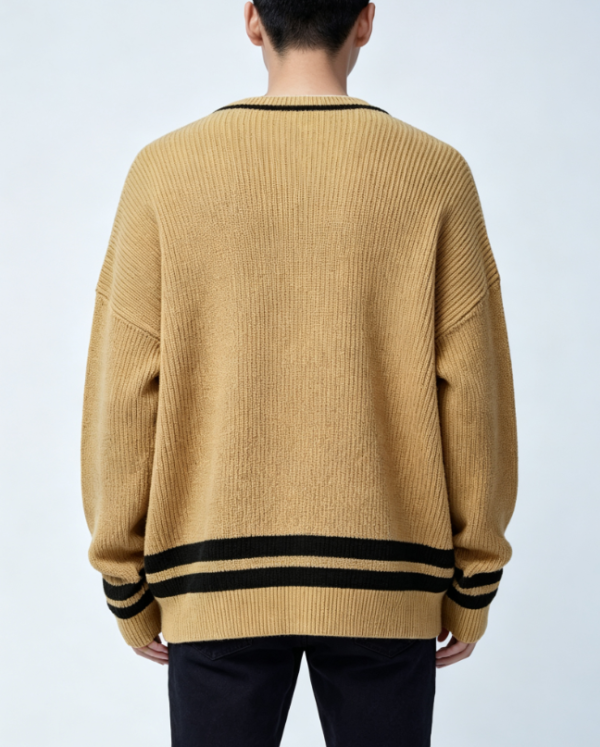 Custom Men's Organic Cotton Jacquard Oversized Mustard Sweater - view 2