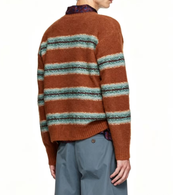 Custom Men's Organic Cotton Jacquard Cropped Crew Neck Sweater Rust - view 2