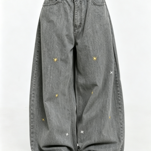 Custom Women's Organic Cotton Denim Raw Baggy Jeans Heather Grey Custom Women's Organic Cotton Denim Raw Baggy Jeans Heather Grey