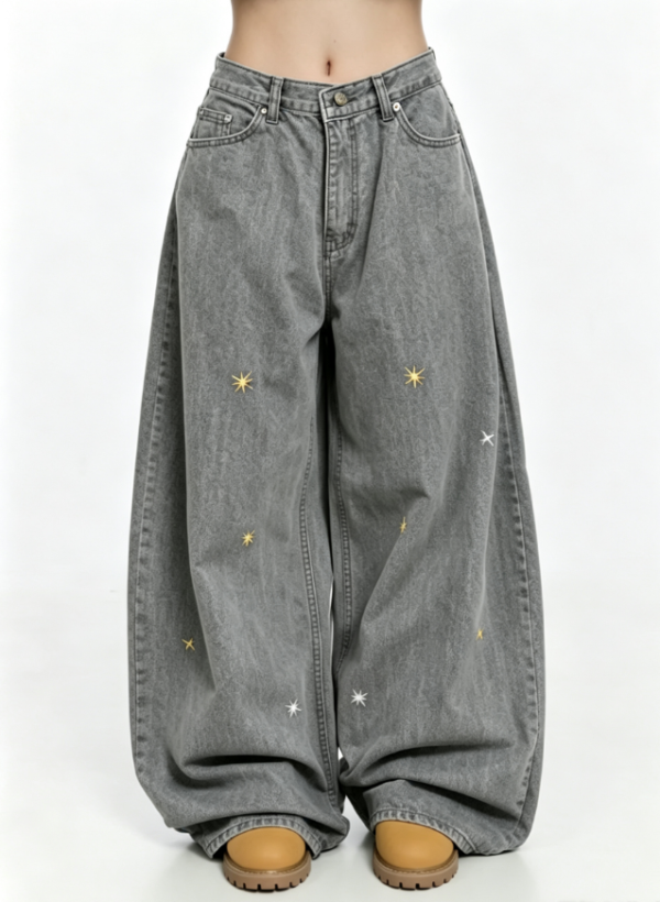 Custom Women's Organic Cotton Denim Raw Baggy Jeans Heather Grey Custom Women's Organic Cotton Denim Raw Baggy Jeans Heather Grey
