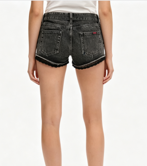 Custom Women's Organic Cotton Denim Stone Washed Slim Denim Shorts Charcoal - view 2 Custom Women's Organic Cotton Denim Stone Washed Slim Denim Shorts Charcoal - view 2