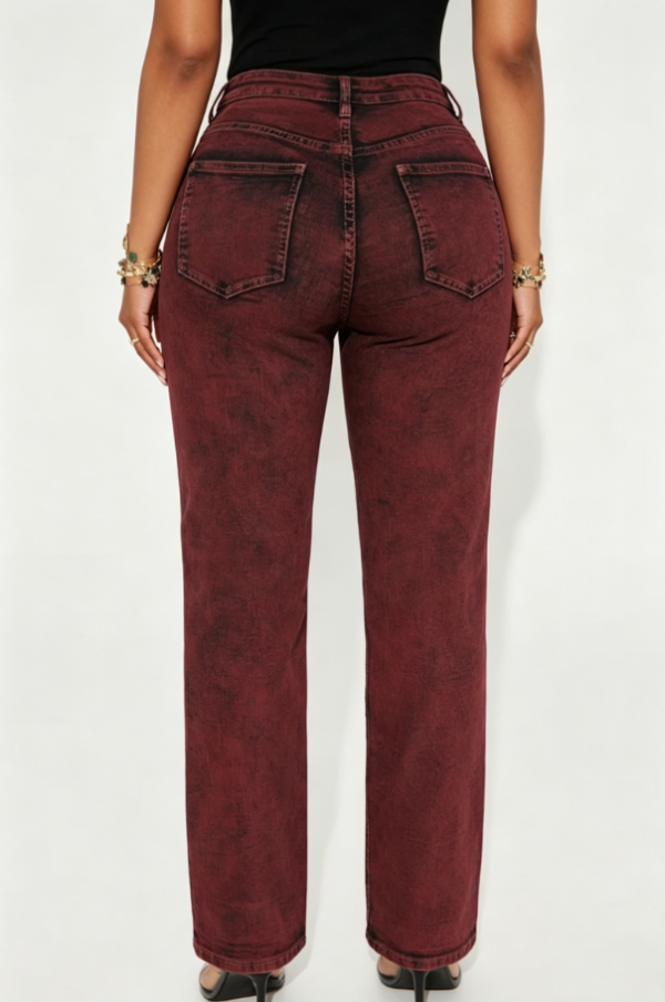 Custom Women's Organic Cotton Denim Stone Washed Straight Jeans Burgundy - view 2 Custom Women's Organic Cotton Denim Stone Washed Straight Jeans Burgundy - view 2