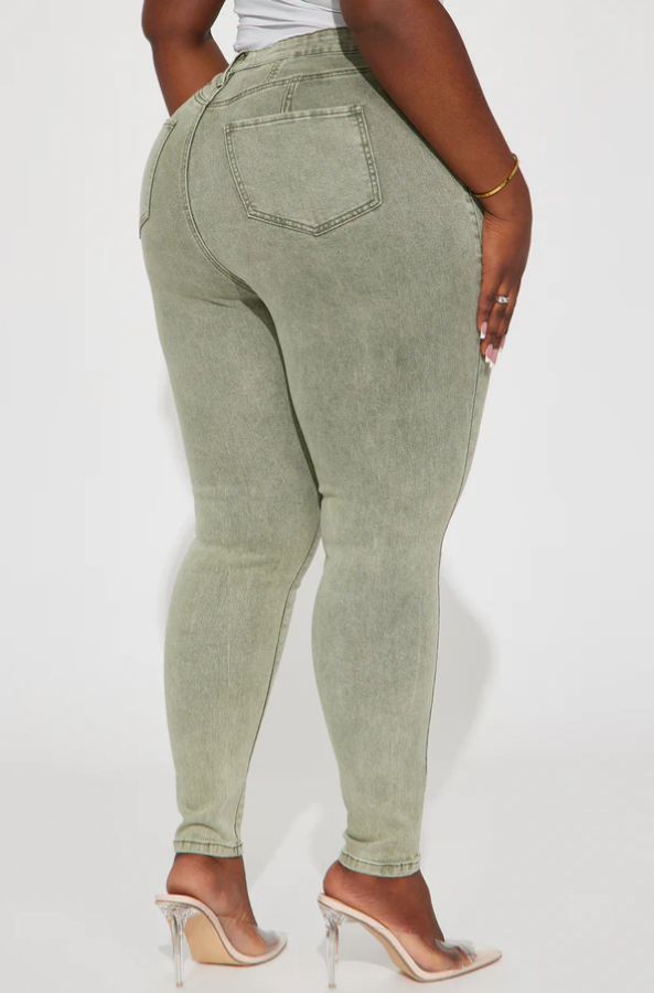 Custom Women's Organic Cotton Denim Stone Washed Skinny Jeans Olive - view 2 Custom Women's Organic Cotton Denim Stone Washed Skinny Jeans Olive - view 2