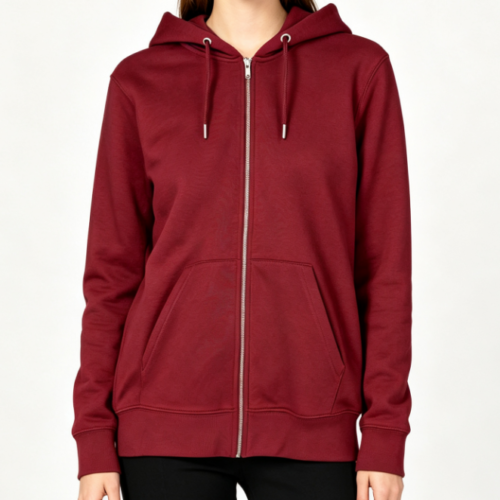 Custom Women's Organic Cotton Longline Zip-Up Hoodie Burgundy