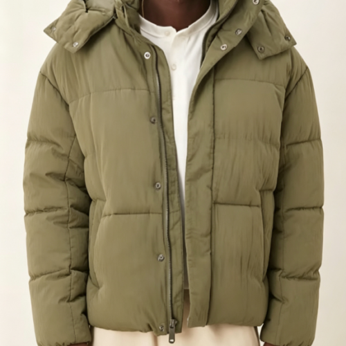 Custom Men's Recycled Nylon Quilted Cropped Puffer Puffer Jacket Olive Custom Men's Recycled Nylon Quilted Cropped Puffer Puffer Jacket Olive