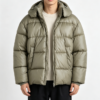 Custom Men's Recycled Nylon Quilted Oversized Puffer Puffer Jacket Khaki Custom Men's Recycled Nylon Quilted Oversized Puffer Puffer Jacket Khaki