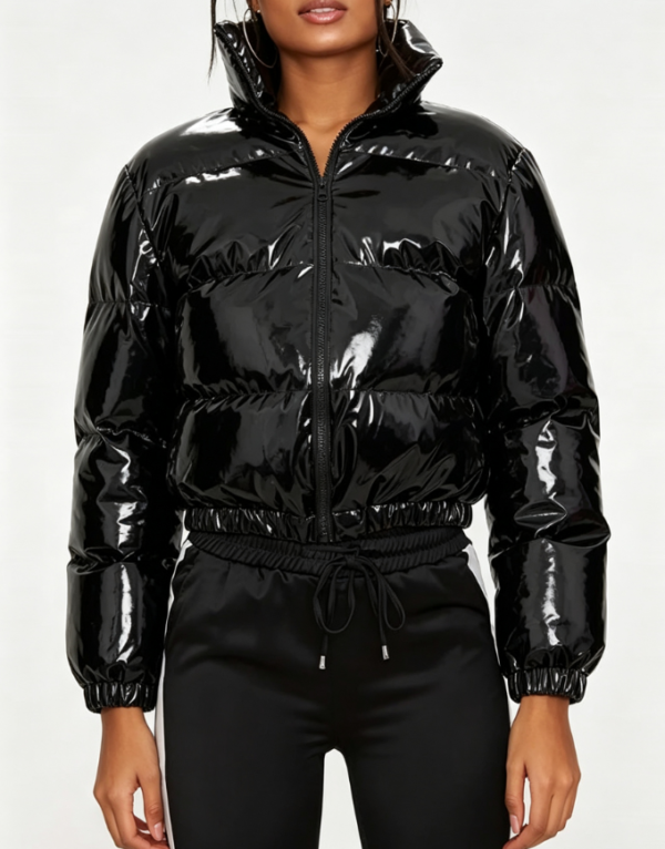 Custom Women's Primaloft Glossy Cropped Puffer Puffer Jacket Shinny Black Custom Women's Primaloft Glossy Cropped Puffer Puffer Jacket Shinny Black