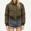 Custom Women's Recycled Nylon Matte Cropped Puffer Puffer Jacket Olive Custom Women's Recycled Nylon Matte Cropped Puffer Puffer Jacket Olive
