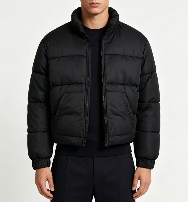 Custom Men's Primaloft Matte Cropped Puffer Puffer Jacket Black