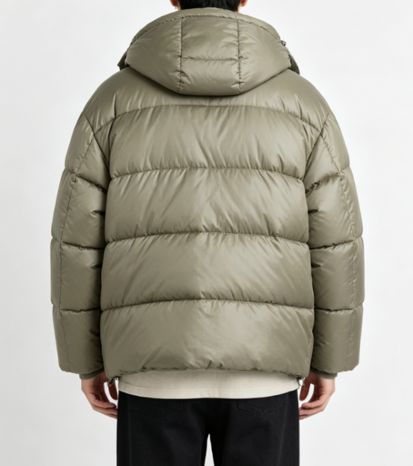 Custom Men's Recycled Nylon Quilted Oversized Puffer Puffer Jacket Khaki - view 2 Custom Men's Recycled Nylon Quilted Oversized Puffer Puffer Jacket Khaki - view 2