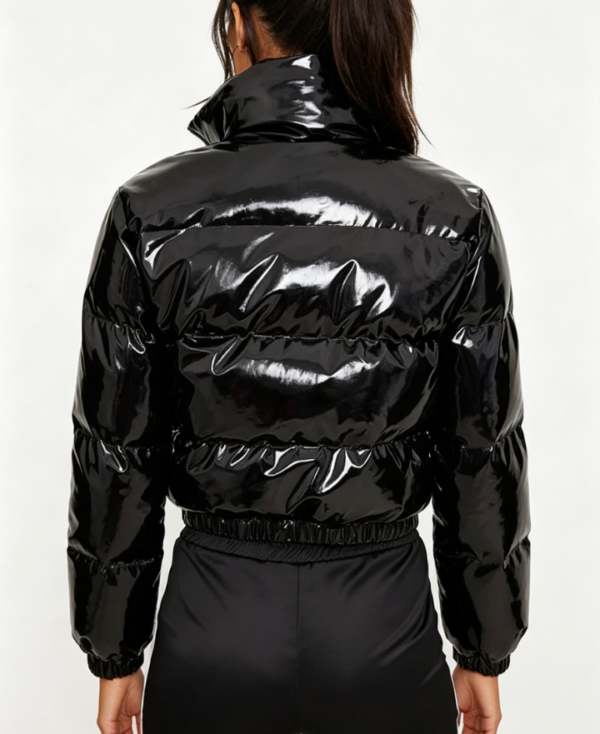 Custom Women's Primaloft Glossy Cropped Puffer Puffer Jacket Shinny Black - view 2 Custom Women's Primaloft Glossy Cropped Puffer Puffer Jacket Shinny Black - view 2
