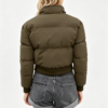 Custom Women's Recycled Nylon Matte Cropped Puffer Puffer Jacket Olive - view 2 Custom Women's Recycled Nylon Matte Cropped Puffer Puffer Jacket Olive - view 2