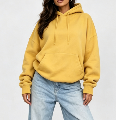 Custom Women's 400 GSM French Terry Streetwear Oversized Pullover Hoodie Mustard Custom Women's 400 GSM French Terry Streetwear Oversized Pullover Hoodie Mustard
