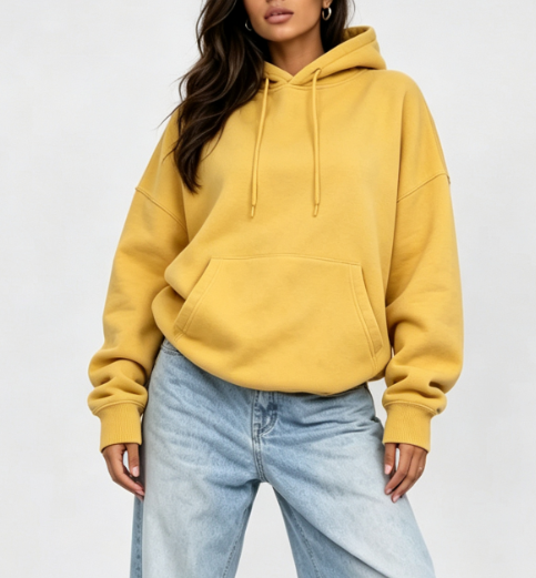 Custom Women's 400 GSM French Terry Streetwear Oversized Pullover Hoodie Mustard