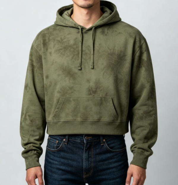 Custom Men's Performance Poly Tie-Dye Cropped Pullover Hoodie Army Green