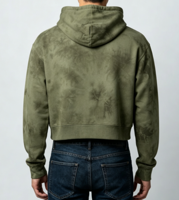 Custom Men's Performance Poly Tie-Dye Cropped Pullover Hoodie Army Green - view 2