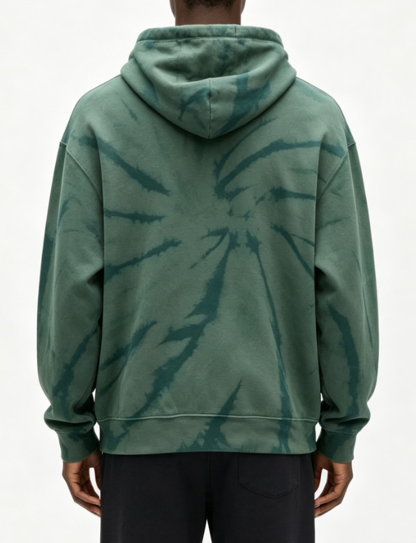 Custom Men's 500 GSM Heavyweight Tie-Dye Oversized Pullover Hoodie Olive - view 2 Custom Men's 500 GSM Heavyweight Tie-Dye Oversized Pullover Hoodie Olive - view 2