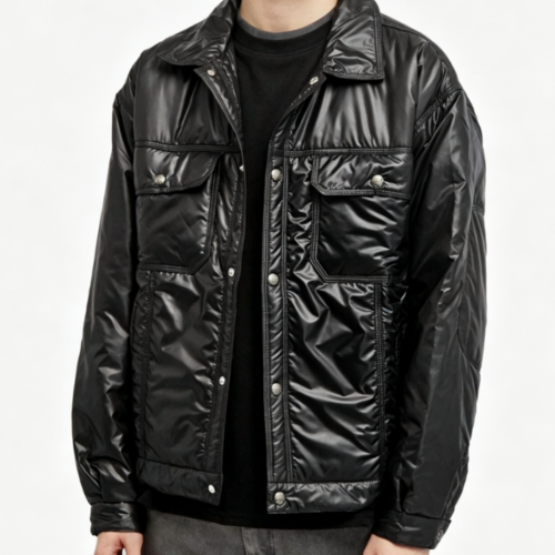 Custom Men's Nylon Oversized Trucker Jacket Washed Black Custom Men's Nylon Oversized Trucker Jacket Washed Black
