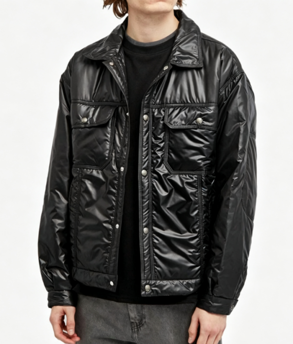 Custom Men's Nylon Oversized Trucker Jacket Washed Black