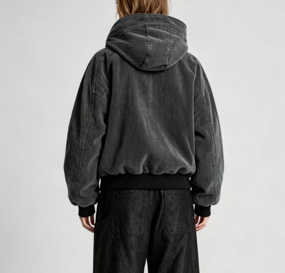 Custom Women's Corduroy Washed Cropped Bomber Jacket Washed Black - view 2 Custom Women's Corduroy Washed Cropped Bomber Jacket Washed Black - view 2