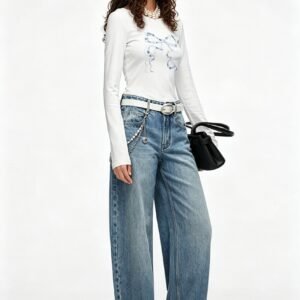 Custom Women's Organic Cotton Stone Washed Wide-Leg Jeans