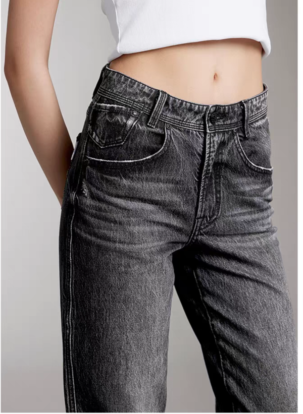 Custom Women's Selvedge Denim Stone Washed Straight Leg Grey Jeans - view 2 Custom Women's Selvedge Denim Stone Washed Straight Leg Grey Jeans - view 2