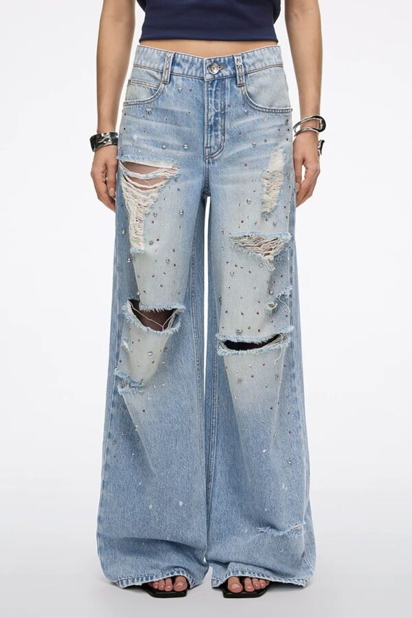 Custom Women's Organic Cotton Stone Washed Wide-Leg Blue Jeans - Style 4837F1 Custom Women's Organic Cotton Stone Washed Wide-Leg Blue Jeans - Style 4837F1