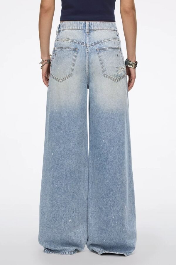 Custom Women's Organic Cotton Stone Washed Wide-Leg Blue Jeans - Style 4837F1 - view 2 Custom Women's Organic Cotton Stone Washed Wide-Leg Blue Jeans - Style 4837F1 - view 2